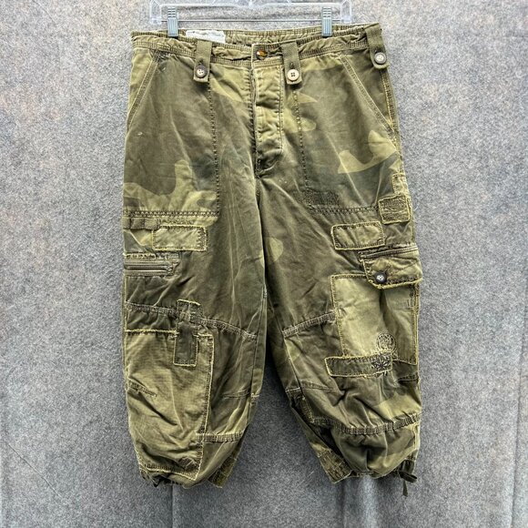 Triple Five Soul Short Pants Mens 34 Green Cargo Camo Jorts Button Fly Vtg 90s - Picture 1 of 16
